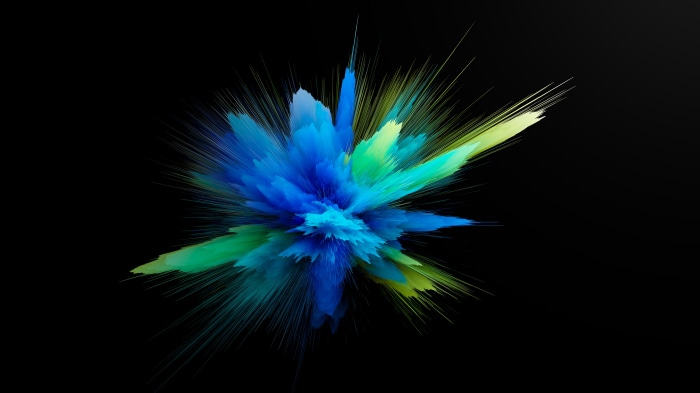 Abstract explosion of blue and green particles 4K