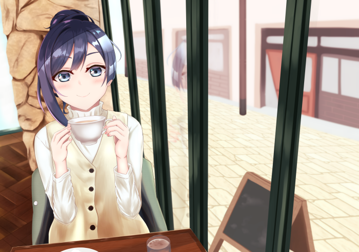 Setsuna Yuki from Love Live! Nijigasaki High School Idol Club drinking coffee