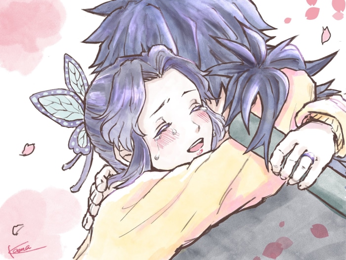 Shinobu Kochou and Giyuu Tomioka Embrace in Demon