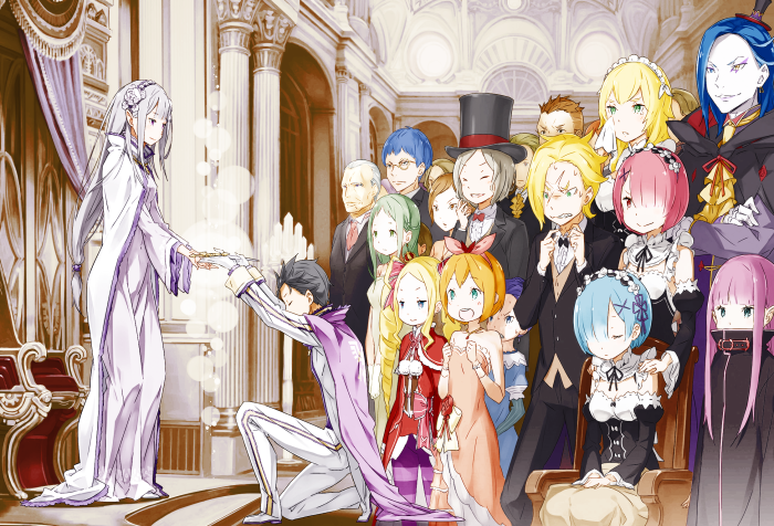 Emilia and Subaru from Re:ZERO -Starting Life In Another World- with other characters