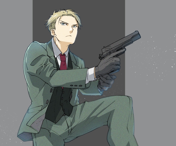 Loid Forger from Spy X Family holding a gun