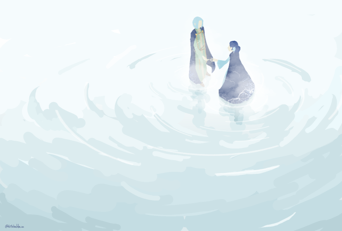 Myne and Ferdinand from Ascendance of a Bookworm in water
