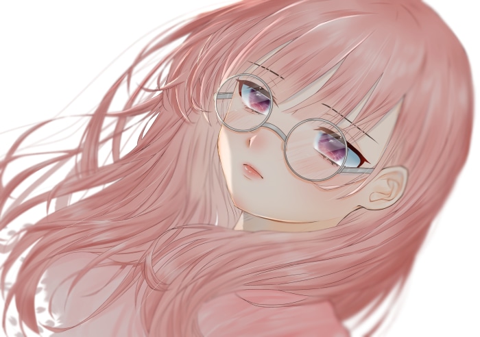 Girl with Pink Hair and Glasses