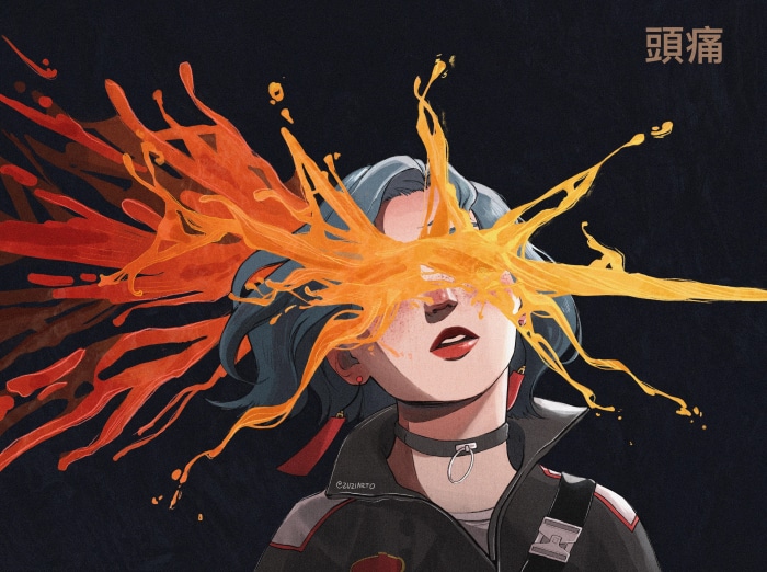 Girl with orange paint splattered over her eyes
