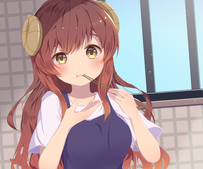Yuuko Yoshida from The Demon Girl Next Door eating with chopsticks
