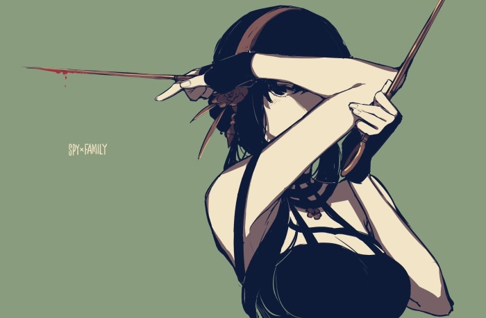 Yor Forger from Spy X Family with bloody daggers