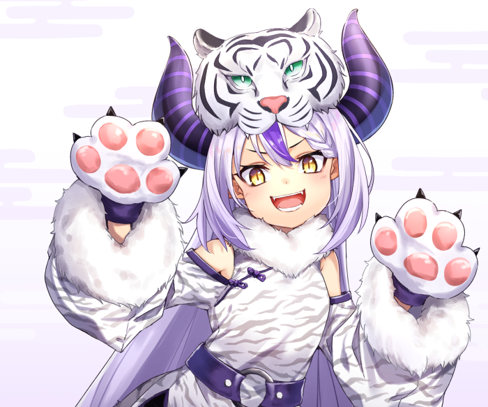 La+ Darknesss from Hololive in a white tiger costume