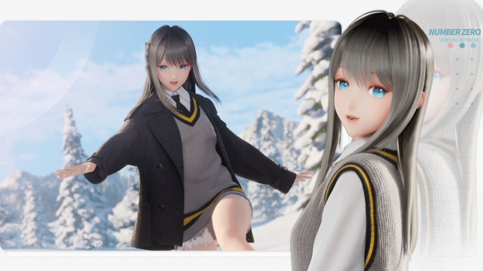 Number Zero Virtual Actress in Winter Landscape