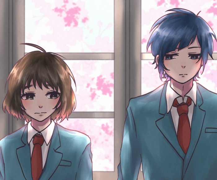 Hiyori Suzumi and Yujiro Someya from To Become A Real Heroine!