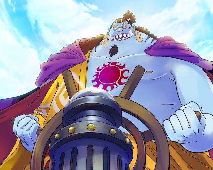 Jinbe from One Piece at the helm