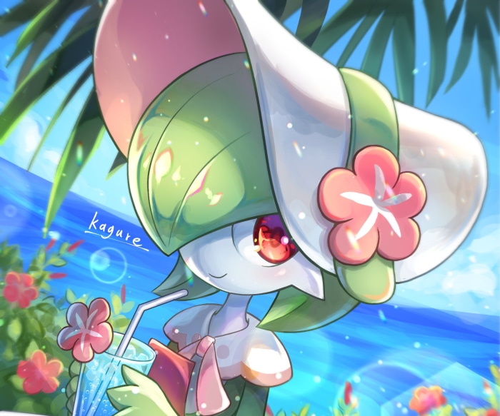 Gardevoir with a drink on a sunny day