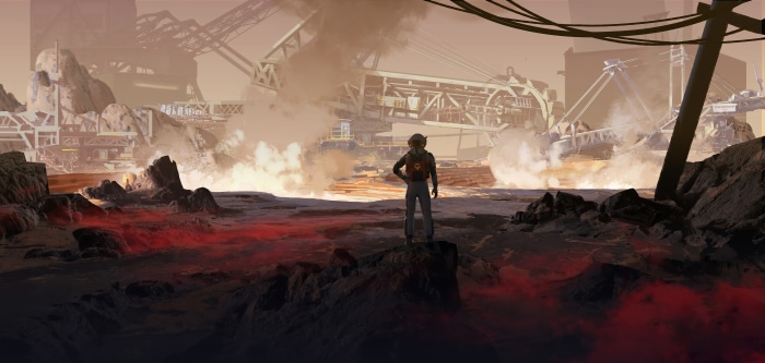 Sci Fi Astronaut in Industrial Landscape 4K