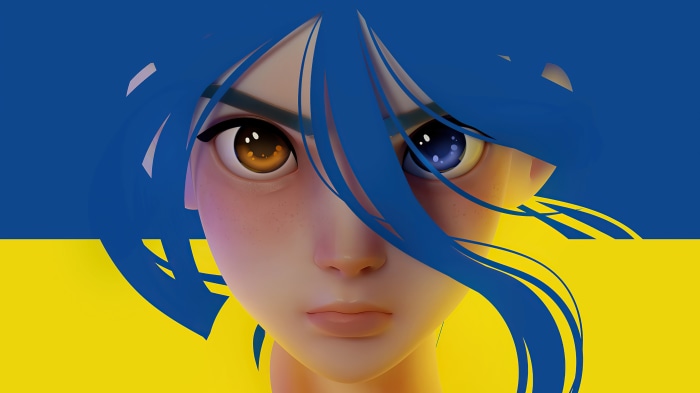 Artistic Face with Heterochromia and Ukrainian Flag