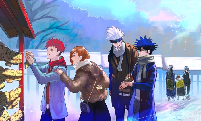 Jujutsu Kaisen characters at a shrine