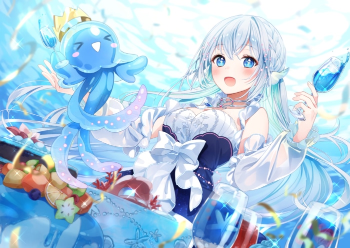 Girl with a Jellyfish Companion and Drinks