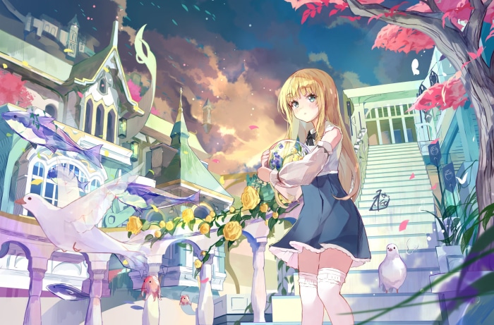 Girl holding a globe in a fantasy city