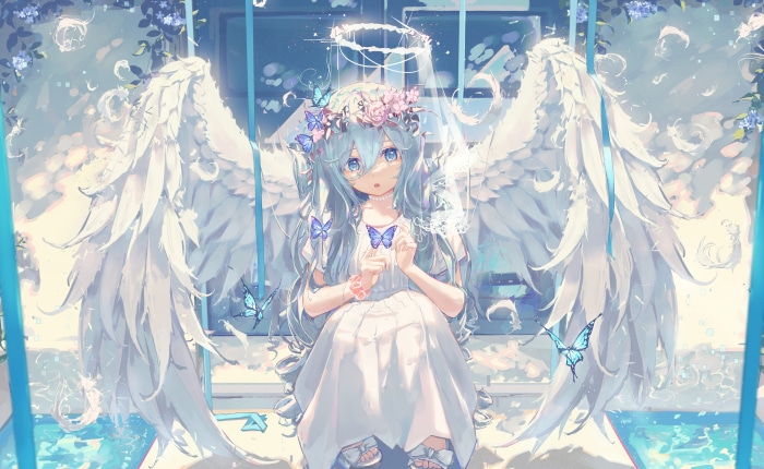 Angel with Blue Hair and Wings