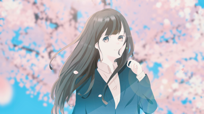 Girl in front of cherry blossoms 4K