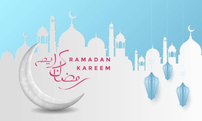 Ramadan Kareem with Crescent Moon and Mosques