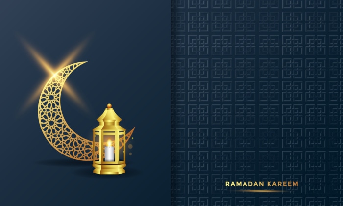 Ramadan Kareem Golden Lantern and Crescent Moon