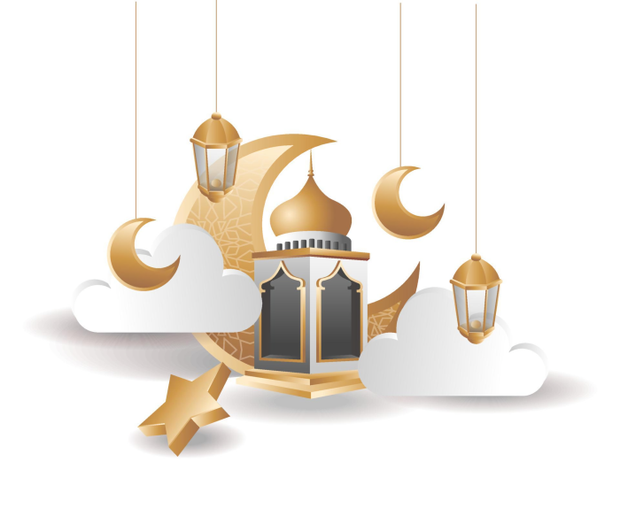 Ramadan Islamic Decorations with Crescent Moon and Lanterns