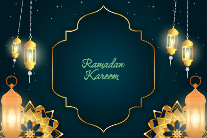 Ramadan Kareem with Lanterns and Islamic Arch
