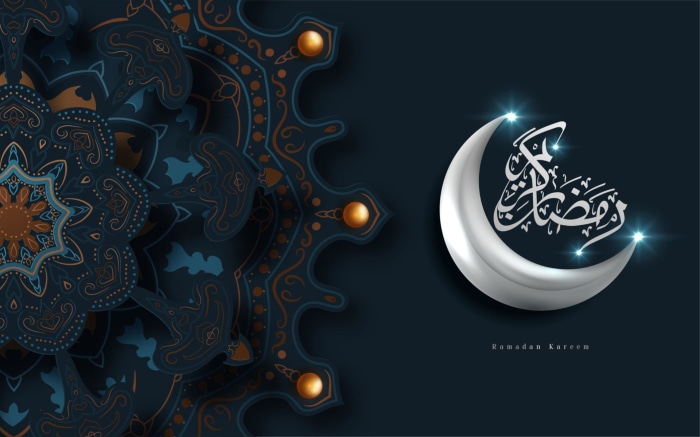Ramadan Kareem crescent moon and mandala
