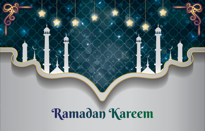 Ramadan Kareem with Mosque Silhouettes and Stars