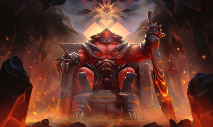 Red Warrior with Fiery Sword on Throne