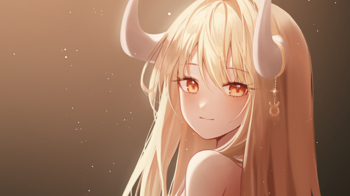 Anime girl with horns and Taurus earring