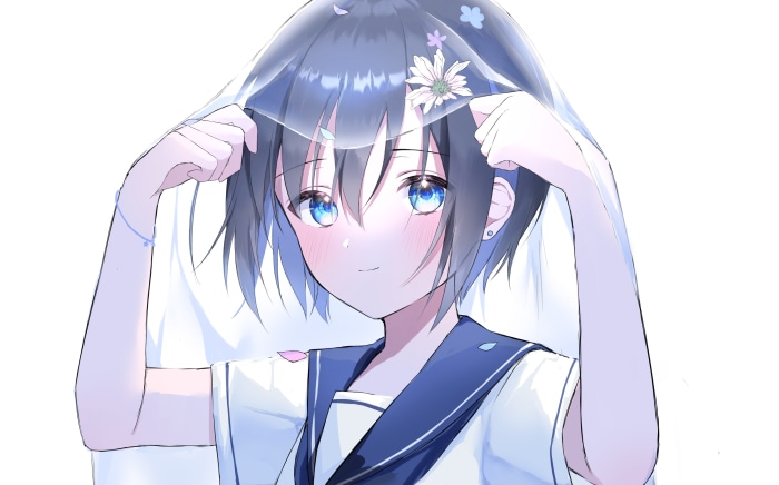 Anime girl with blue eyes and short black hair