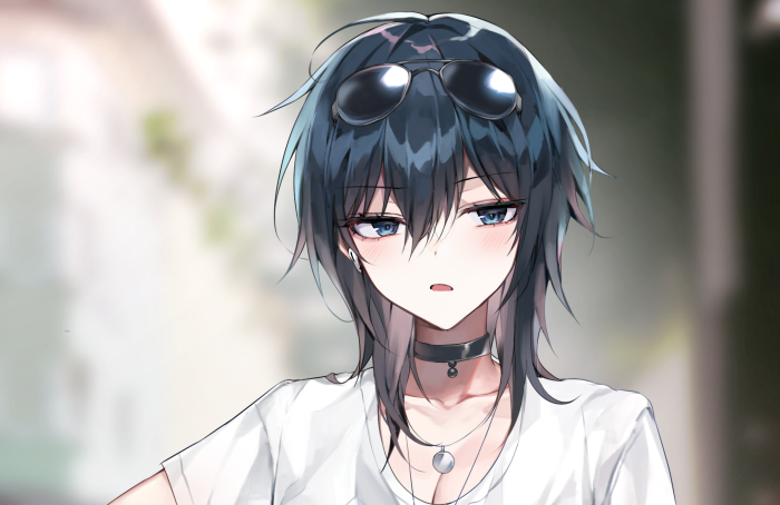 Anime girl with sunglasses and choker