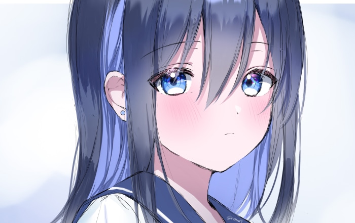 Anime girl with blue eyes and dark hair