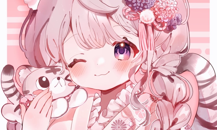 Anime girl with tiger plushie