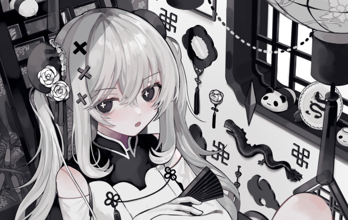 Anime girl with pigtails and traditional Chinese dress