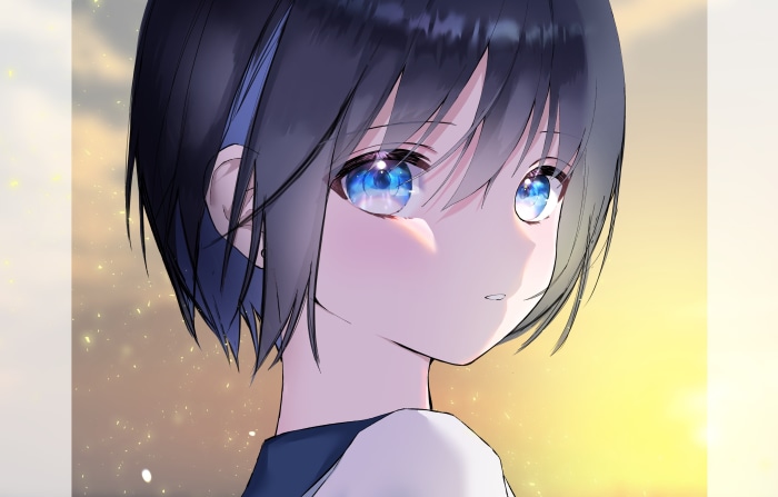 Anime girl with blue eyes and black hair