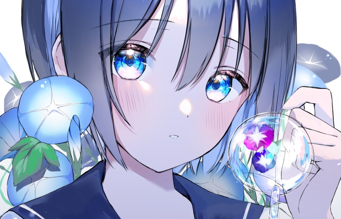Girl with morning glories