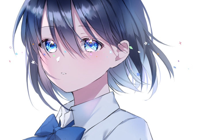 Anime girl with blue eyes and stars
