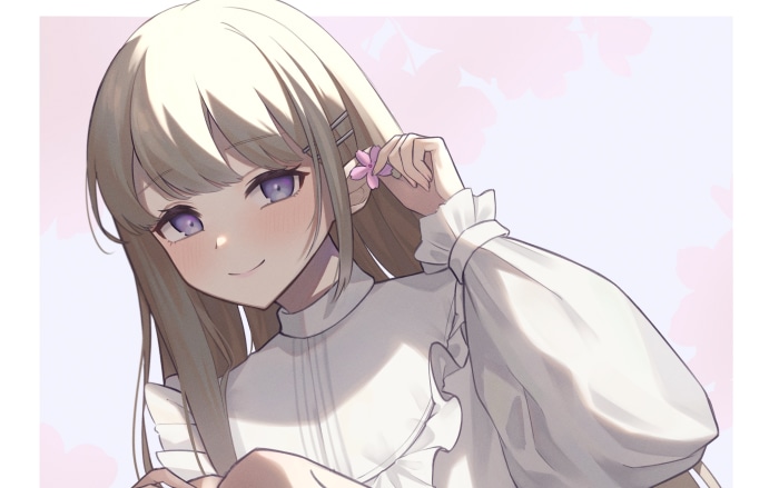 Anime girl with purple eyes and blonde hair