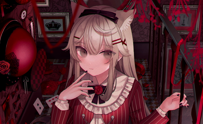 Anime girl with cat ears in a red dress