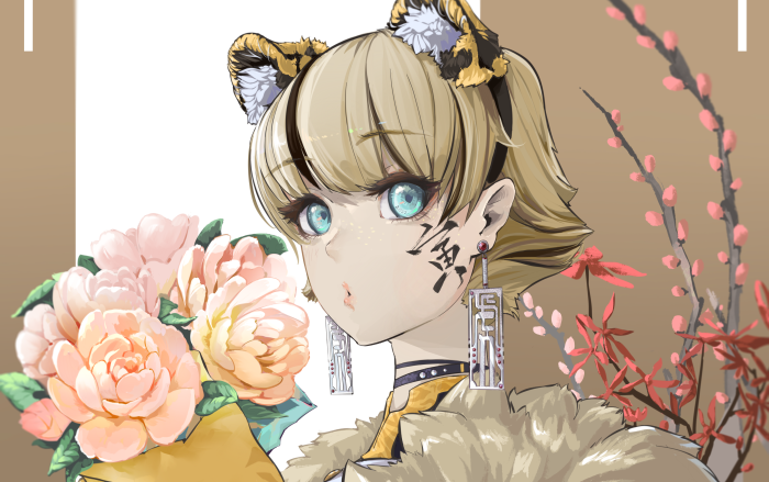 Girl with tiger ears and flowers
