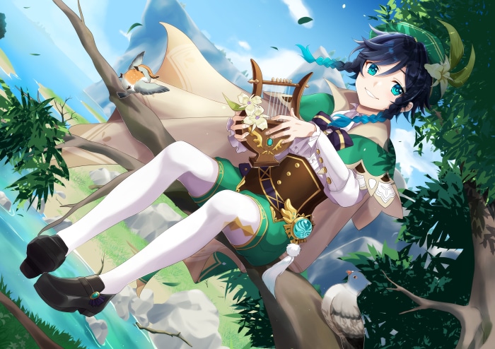 Venti from Genshin Impact playing a lyre