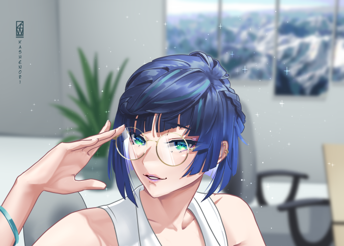 Yelan from Genshin Impact with glasses