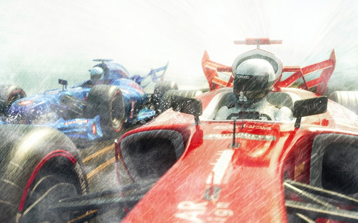 Formula 1 Race Cars in Rain