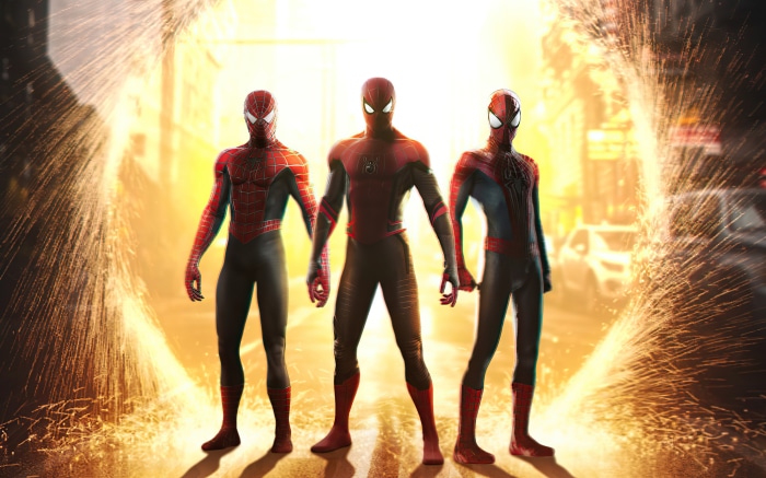 Three Spider-Men from Spider-Man: No Way Home 4K