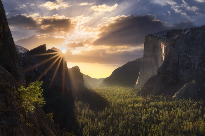 Yosemite National Park Valley at Sunset