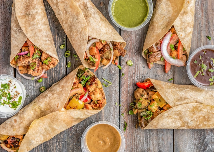Wraps with dips and ingredients