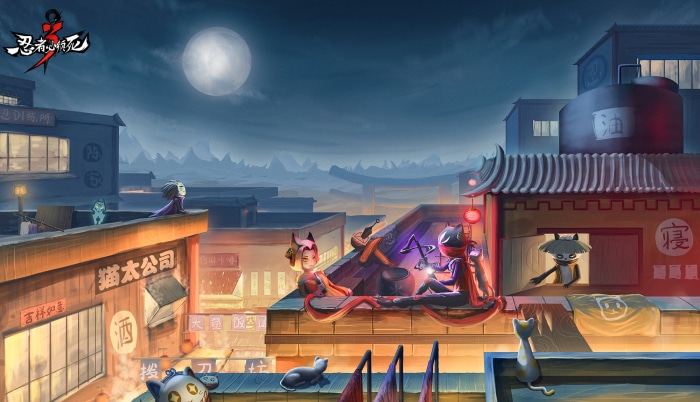 Ninja Must Die 3 characters on rooftops at night