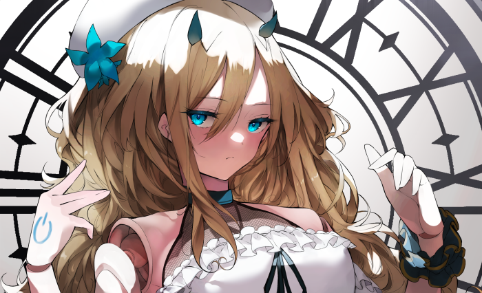 Girl with blue eyes and horns