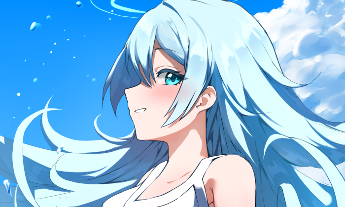 Anime girl with blue hair and blue eyes